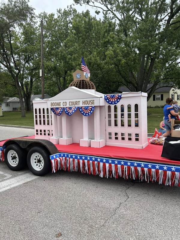 Cardboard Boone County Courthouse parade float
