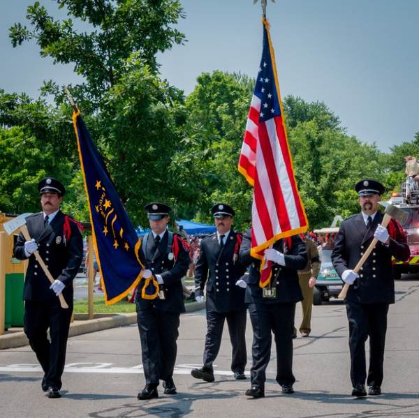 Firefighter color guard marching